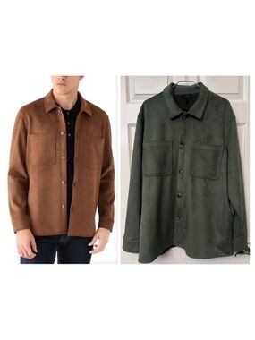 Magaschoni Button Down Faux Suede Leather Over Shirt Jacket Olive Men’s XL NWT